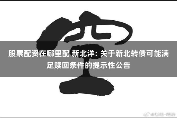 股票配资在哪里配 新北洋: 关于新北转债可能满足赎回条件的提示性公告