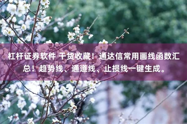 杠杆证券软件 干货收藏！通达信常用画线函数汇总！趋势线、通道线、止损线一键生成。