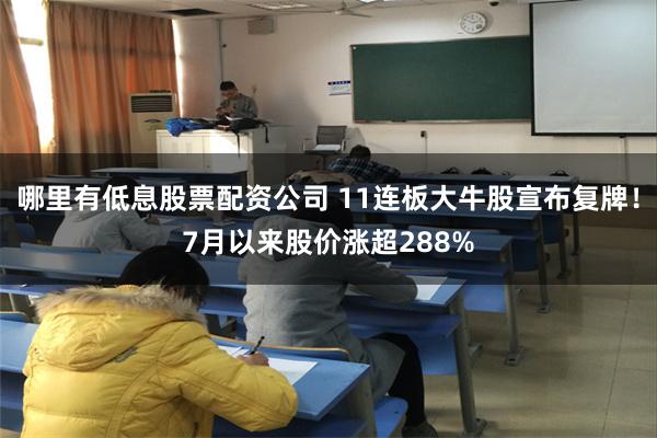 哪里有低息股票配资公司 11连板大牛股宣布复牌！7月以来股价涨超288%